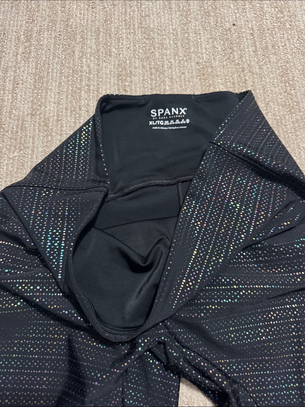 Spanx Womens XL Black Metallic Dot Print Active 7/8 Leggings High Rise Shimmer - Picture 6 of 9